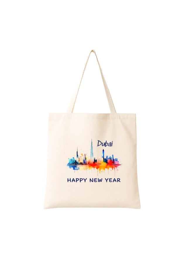 PRINTSHOP4ME New Year Cotton Bag With Dubai Design-Eco-Friendly Canvas Cotton Tote Bag With Printed For Women-Reusable Bag,Party Gift Idea And Cotton Gift Bag - Image 1